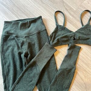 ALO Yoga Dark Green Leggings and Bra Set